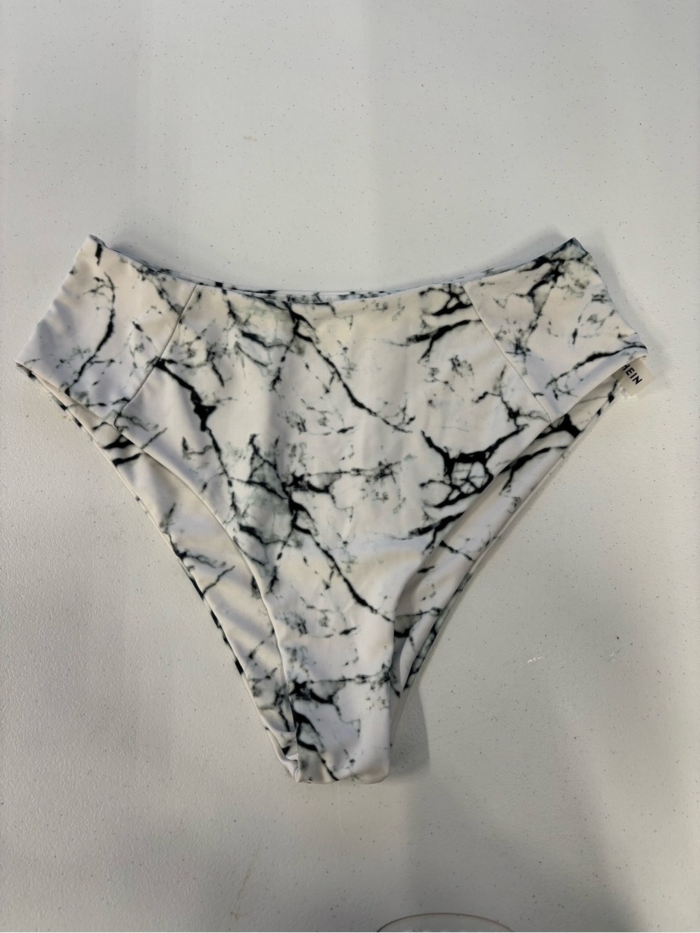 SHEIN White Marble High-Waist Bikini Bottoms